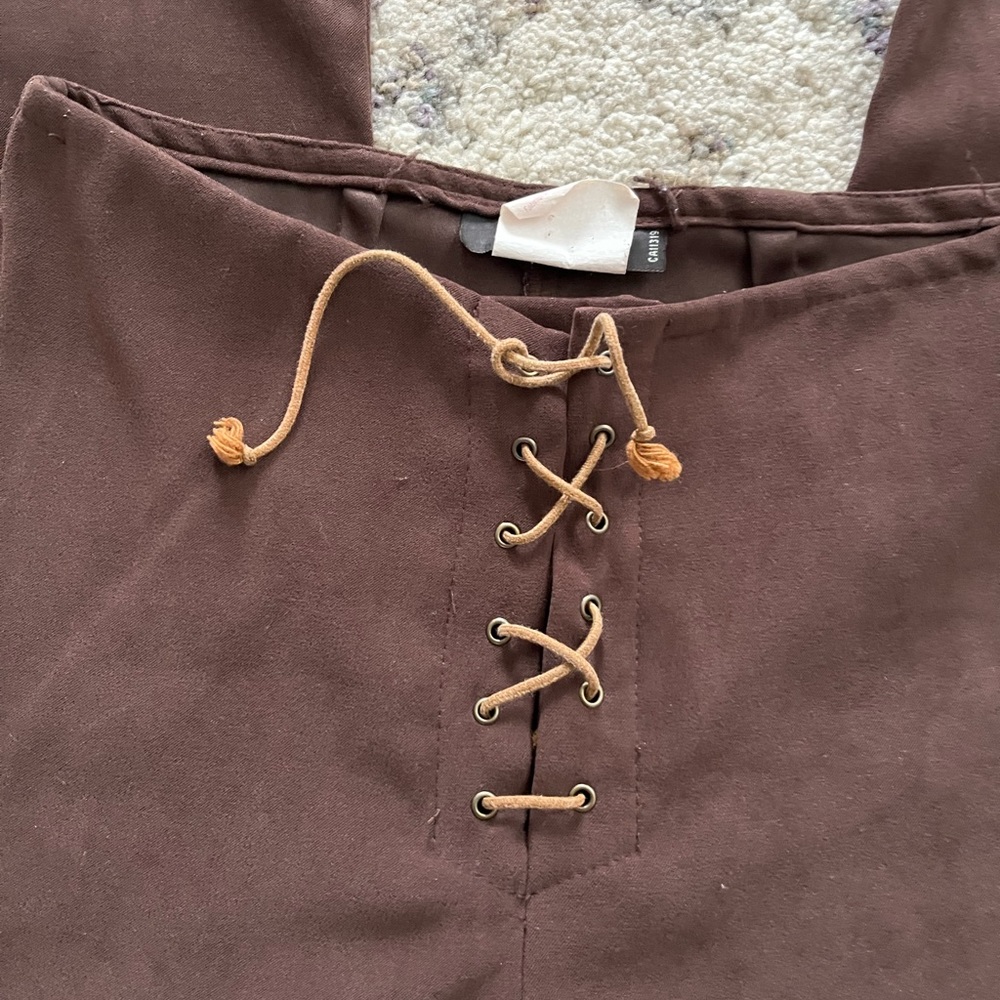 Vintage Garage Brown Boot Cut Flare Pants with Lace-Up Front - Picture 2 of 5